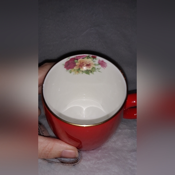 Rare Vintage Yong Feng Yuan Auratic Chinese Porcelain Bone China Red & Roses Cup - Picture 2 of 9